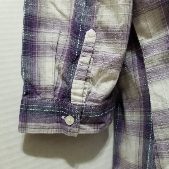 Mudd top Large plaid check button up 3/4 tab sleeve layering 100% cotton - Picture 11 of 14